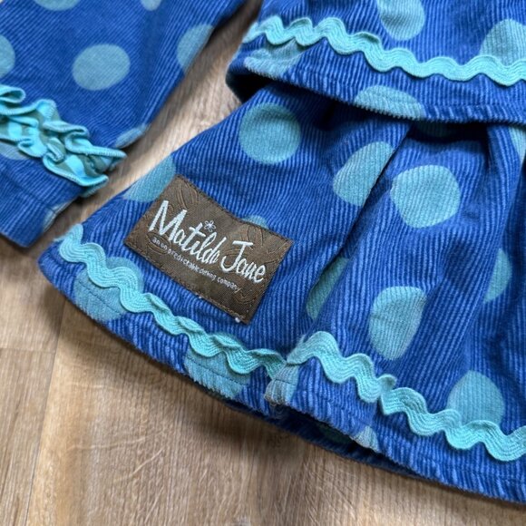 Matilda Jane Ruffle Polka Dot Fleece Lined Corduroy Jacket Hooded Size 4 - Picture 4 of 9